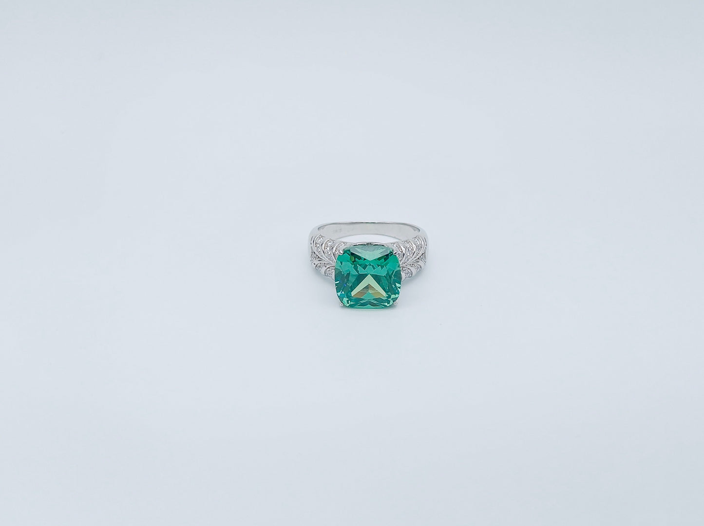 Silver Emerald-Look Statement Ring ( Premium)