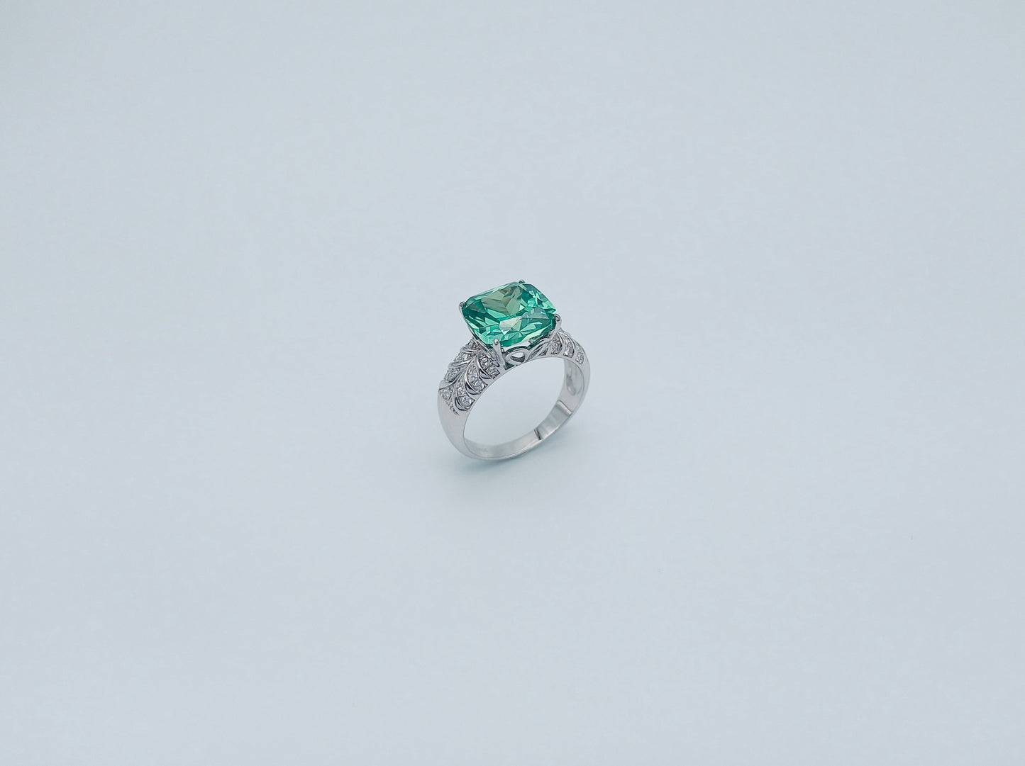 Silver Emerald-Look Statement Ring ( Premium)