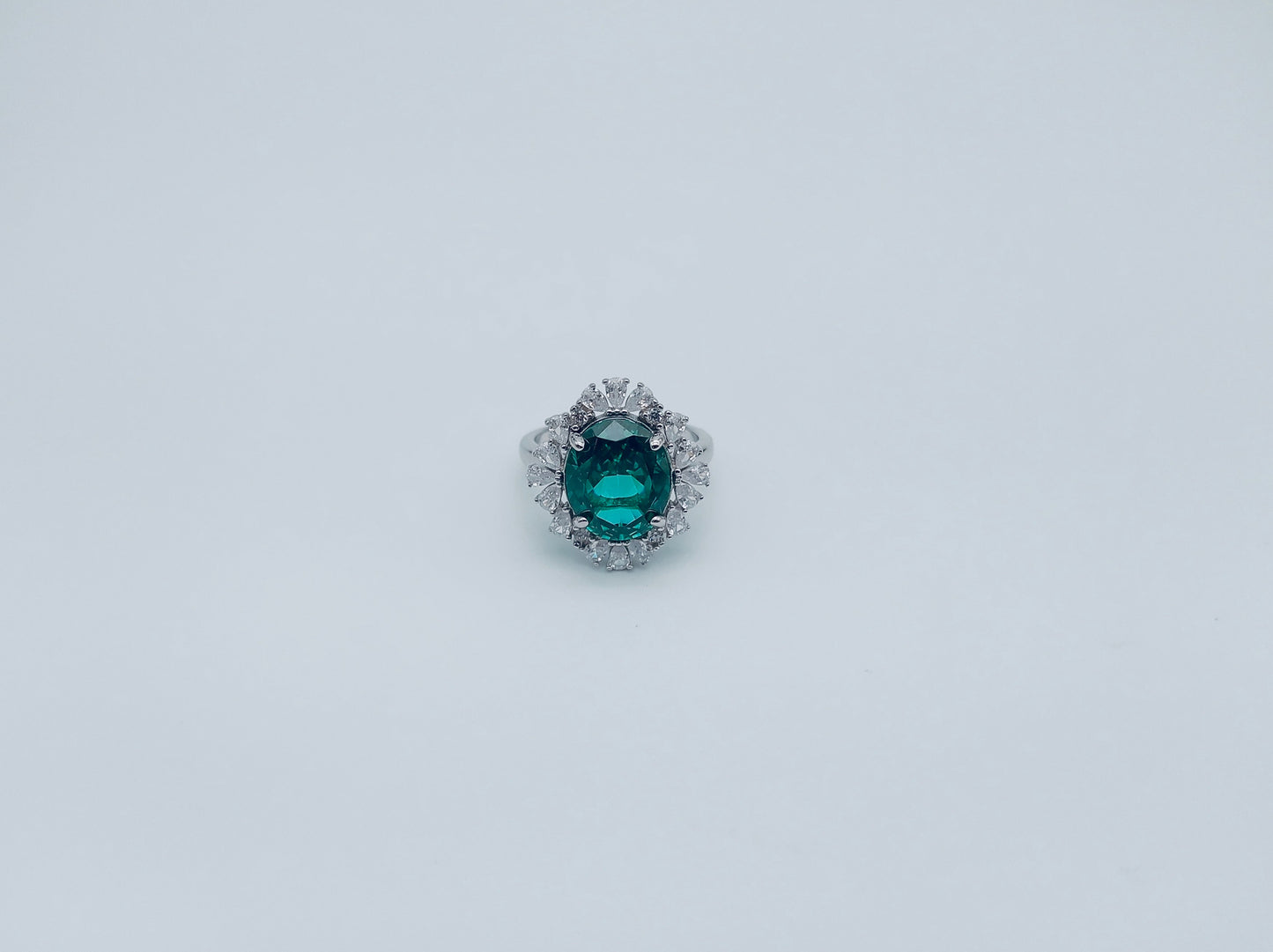 Silver Halo Green Stone Ring