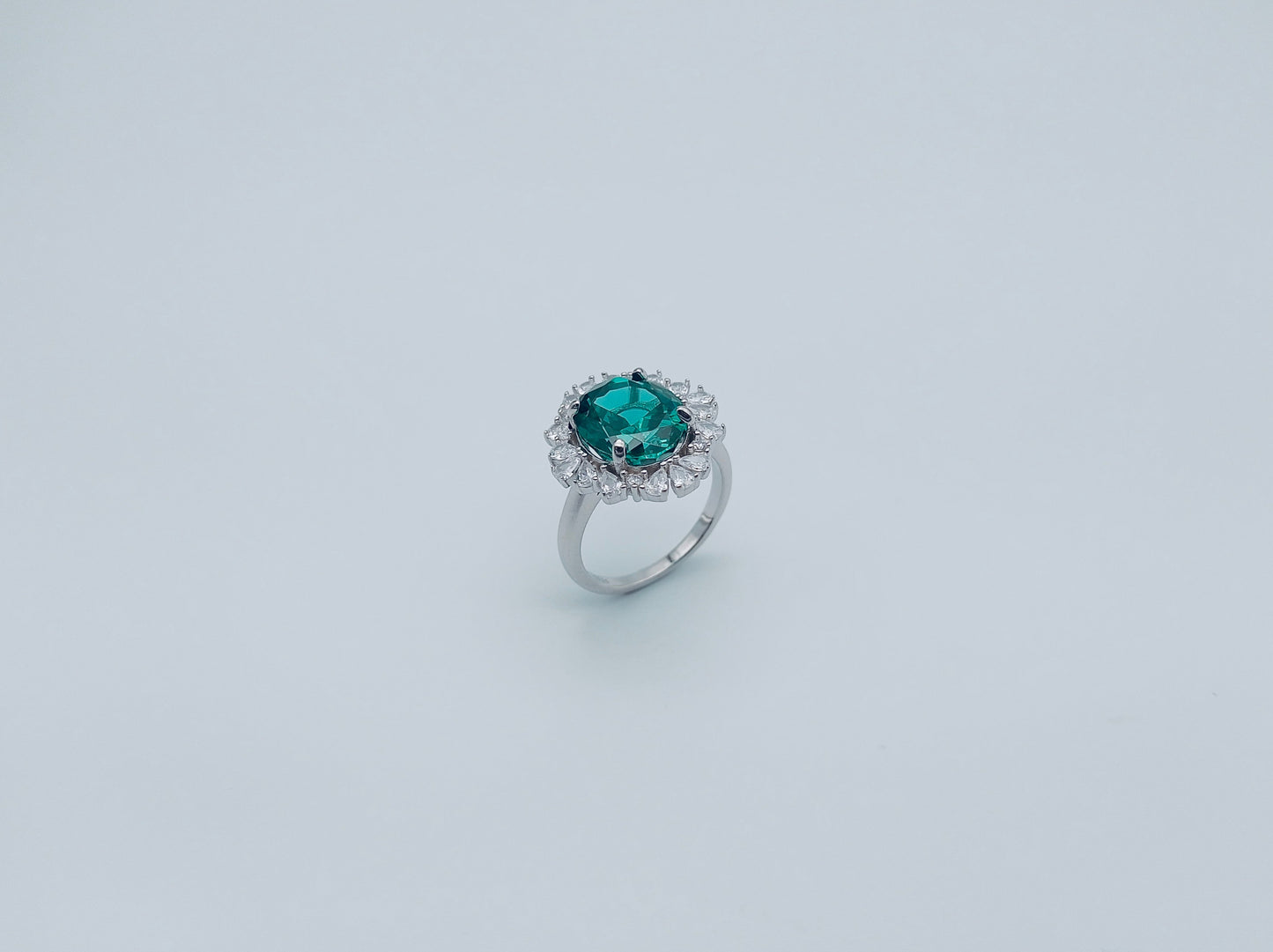 Silver Halo Green Stone Ring