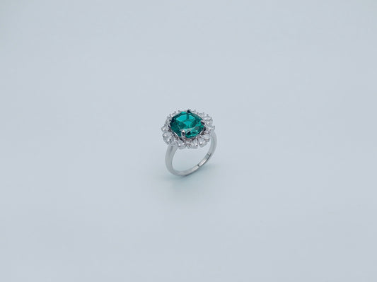 Silver Halo Green Stone Ring