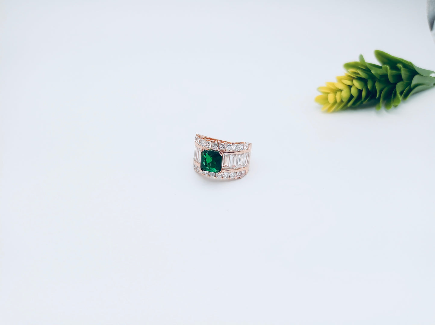Premium Emerald-Look Invisible Setting Silver Ring