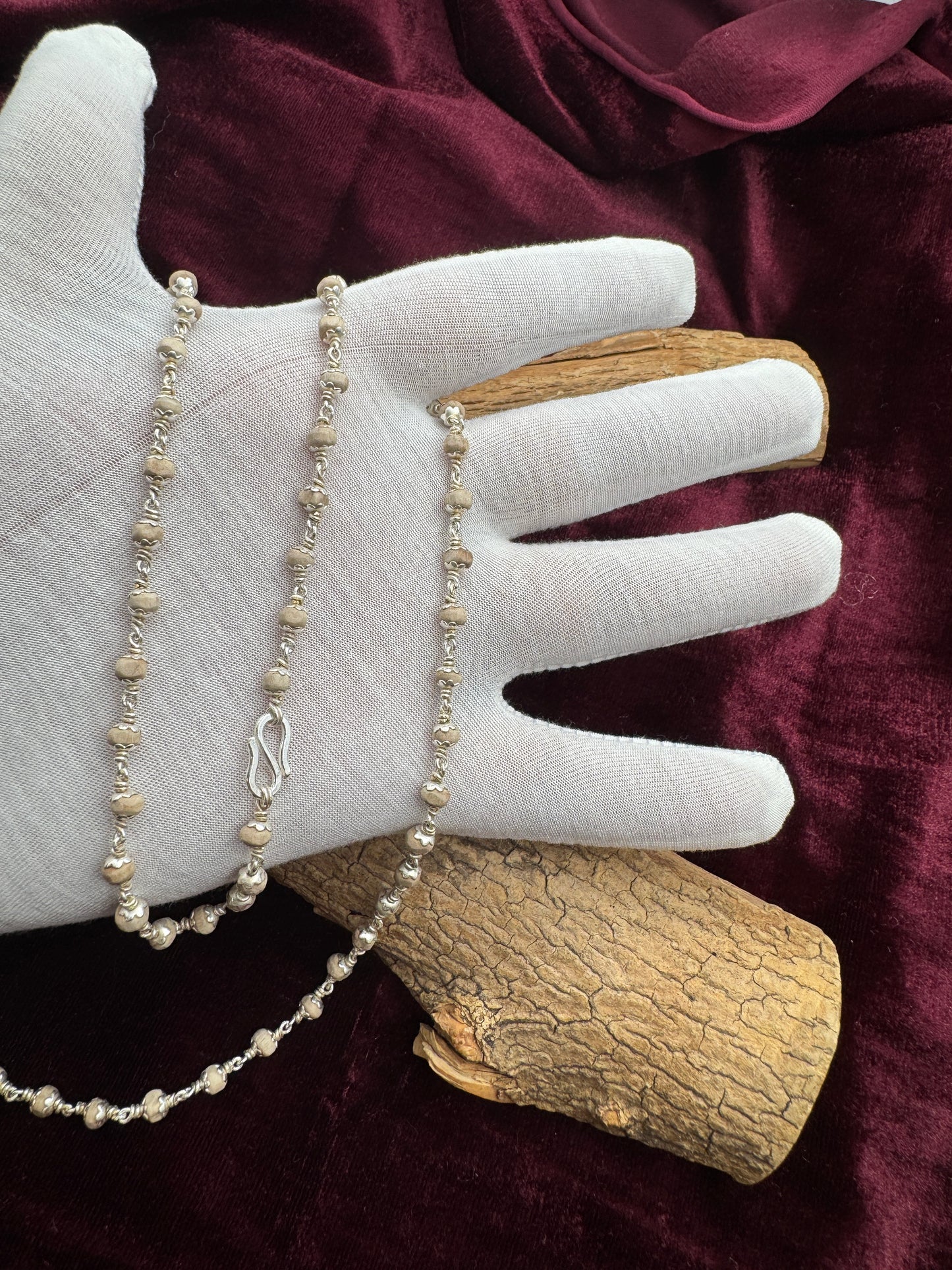 Tulsi mala Necklace 92.5 Sterling silver